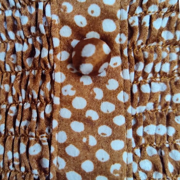 LUCY Paris Nadia Carmel Brown Cream Polka Dot Smocked Waist Wrist Top Sz M NWT - Picture 8 of 11